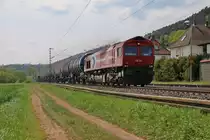266 062-9 (HGK DE 62) mit Kesselwagenzug in Fahrtrichtung Norden. Aufgenommen am 10.05.2016 in Ludwigsau-Friedlos.