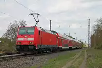 Nachschuss auf 146 205, als diese am Mittag des 13.04.2017 ihre RB (Basel Bad Bf - Karlsruhe Hbf) aus dem Bahnhof von Heitersheim gen Bad Krozingen schob.