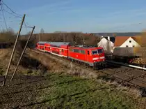 Die 111 216 mit einem Pbz am 28.12.2018 unterwegs bei Fahlenbach.