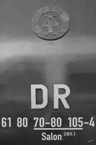 Beschriftung an einem Salonwagen der DR im Eisenbahnmuseum Koblenz. (August 2018)