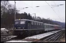 Bahnhof Guntershausen am 26.01.2000:Auch die Museumslok der DB E 41001 gehörte zu den Sichtungen. Sie war mit einem RB nach Marburg unterwegs und hielt um 11.10 Uhr in Guntershausen.