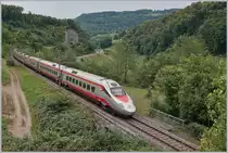 Ein FS Trenitalia ETR 610 als EC von Milano Centrale nach Basel SBB (via Simplon) auf der Alten Hauensteinline zwischen Läufelfingen und Buckten. 
7. Aug. 2018 