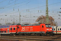 DB Lok 146 222-5 fährt beim badischen Bahnhof ein. Die Aufnahme stammt vom 04.01.2019.