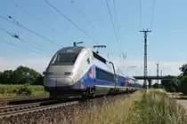 Nachschuss auf TGV Euroduplex 4724 (310047), als dieser am Nachmittag des 05.07.2017 als Leerzug (Freiburg (Brsg) Hbf - Paris Gare de Lyon) bei Müllheim (Baden) druchs Rheintal gen Neuenburg (Baden) fuhr.