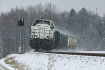 Etwas Winter brachte der Jänner mit sich an diesem 23.01.2019
Mit 3 EAOS donnert 2170.001 den Hügel der Leibenfelder Höhe hinunter. 
