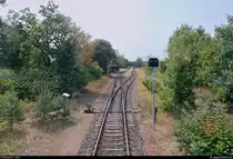 Eine Fahrt auf der Bahnstrecke Dessau–Gohrau-Rehsen (KBS 257) mit 670 003-2  Fürstin Louise  der Dessauer Verkehrs- und Eisenbahngesellschaft (DVE) als DWE75710 von Dessau Hbf nach Wörlitz...
Blick auf die Einfahrt des Bahnhofs Oranienbaum(Anh).
[1.8.2018 | 14:43 Uhr]