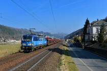 383 004 mit einem Autozug am 03.02.2018 bei 25.03.2018 bei Krippen. 