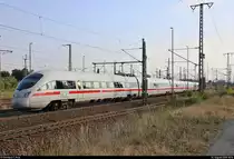 411 528-3 (Tz 1128  Reutlingen ) als ICE 1631 (Linie 15) von Frankfurt(Main)Hbf nach Berlin Gesundbrunnen durchfährt Lutherstadt Wittenberg Hbf auf Gleis 3.
[1.8.2018 | 18:16 Uhr]