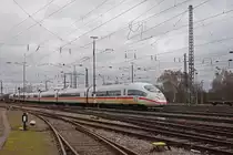 ICE 406 080-2 fährt beim badischen Bahnhof ein. Die Aufnahme stammt vom 28.01.2019.