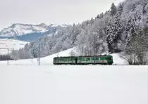MAKIES Lokzug 38020L Samstagern - Gettnau mit BDe 576 056-6  ELISI  und 576 057-4  JEANETTE  bei Schachen am 7. Februar 2019.
Foto: Walter Ruetsch 