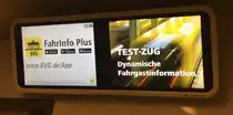 Hier ein Testbetrieb mit einem dynamischen Anzeigesystem auf der U2 der BVG in Berlin. Auf den Monitoren in den Zügen läuft sonst Werbung des  Berliner Fenster . Der Testbetrieb zeigt die nächste Station und die von dort möglichen Umsteigemöglichkeiten an. Des weiteren z.B. die Barrierefreiheit der Station. Foto: Im Herbst 2018