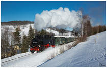 VIIk 99 1794 der Fichtelbergbahn auf der Fahrt von Cranzahl nach Kurort Oberwiesenthal. Unterneudorf 31.01.2019