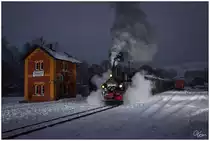 IVk 99 1590 der Preßnitztalbahn (Steinbach-Jöhstadt) bei der Ausfahrt in Steinbach. 02.02.2019