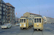 København / Kopenhagen Københavns Sporveje SL 7 (Tw 532 + Bw 15** / Bw 1542 + Tw der Serie 501 - 618) København NV, Frederikssundsvej / Hareskovvej / Borups Allé am 14. April 1970. - Scan eines Farbnegativs. Film: Kodak Kodacolor X.