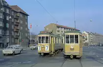 København / Kopenhagen Københavns Sporveje SL 7 (Tw 532 + Bw 15** / Bw 1542 + Tw der Serie 501 - 618) København NV, Frederikssundsvej / Hareskovvej / Borups Allé am 14. April 1970. - Scan eines Farbnegativs. Film: Kodak Kodacolor X.
