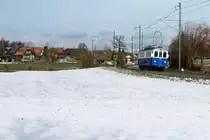 S'BLAUE BÄHNLI
Vom Regionalverkehr Bern Solothurn RBS
Impressionen der Sonderfahrt vom 8. Februar 2019.
In der ländlichen Gegend bei Grafenried auf der Fahrt nach Bern.
Foto: Walter Ruetsch