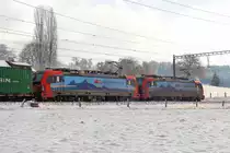 Vielfalt an der Strecke Bern - Thun (bei Gümligen): SBB Cargo International mit den beiden Loks 193 464 und 193 468. 29.Januar 2019 