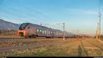 SOB Traverso RABe 526 101 am Abend des 13. Februar 2019 auf Testfahrt bei Bettlach.