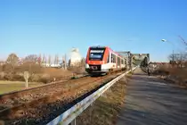 VIAS Odenwaldbahn Alstom Lint54 VT204 am 16.02.19 in Hanau Auheimer Mainbrücke 