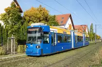 Straßenbahn Mainz / Mainzelbahn: Adtranz GT6M-ZR der MVG Mainz - Wagen 209, aufgenommen im Oktober 2018 in Mainz-Bretzenheim.
