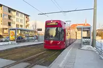 Innsbruck: Letzter Betriebstag der Linie 3 nach Technik West, hier Tw. 314 an der Endhaltestelle Amras. Mit Eröffnung der Linie 2 wird die 3 wieder auf die Innenstadtrunde gekürzt. Aufgenommen 25.1.2019.