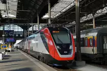 EINST UND JETZT - ALT UND NEU
IR 37 Basel SBB - Zürich HB

JETZT:
 
Mit dem  neuen komfortablem, sehr schnellen und beliebten BOMBARDIER  FV DOSTO  RABDe 502 94 85 0 502 010-7 CH - SBB mit Baujahr ?
in Basel auf die Abfahrt wartend am 15. Februar 2019.
Foto: Walter Ruetsch