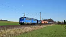 PRESS 140 008 (140 845, ex DB) und 140 050 (140 833, ex DB) mit VTG- und Wascosa-Schüttgutwagen in Richtung Osnabrück (zwischen Melle und Bruchmühlen, 15.02.19).