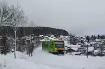 650 654 der Waldbahn erreicht am 12.02.2019 das tiefverschneite Bodenmais