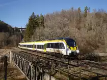 Am 17.2.2019 war 3442 715 als RE nach Rottweil unterwegs. Hier beim Passieren der Fotostelle Neckarburg.