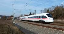 Hier durchfährt am 17.02.2019 der ICE 93 aus Berlin nach Wien HBF Creidlitz und hat vor wenigen Minuten den Bahnhof Coburg verlassen. Dieser fährt ohne Zwischenhalt bis Nürnberg durch.