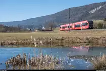SBB GTW AJU RABe 526 284 am 17. Februar 2019 als RE La Chaux-de-Fonds - Biel zwischen Cortébert und Corgémont.
