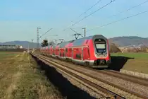 Am 25.02.2019 ist eine Doppeltraktion BR 446 als Main-Neckar-Riedexpress auf dem Weg nach Frankfurt. Hier bei Heddesheim.