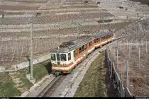 AL BDeh 4/4 302 mit Bt 351 am 23. Februar 2019 auf Talfahrt kurz vor Aigle-Dépôt.
