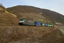 MRCE Dispolok/SBB Cargo International ES 64 F4-082 (189 982-2) auf der Rechten Rheinstrecke am 23.02.19 zwischen Assmanshausen und Lorch