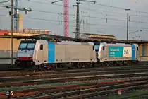 Am Morgen des 01.08.2017 stand Rpool/BLSC 186 110 zusammen mit Rpool/BLSC 187 008-8  DVA - I´m insured with the DVA.  im nördlichen Vorfeld vom Badischen Bahnhof von Basel und warteten dort auf ihren nächsten Einsatz.