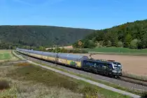 An der Staustufe Harrbach konnte ich am 05. Oktober 2018 die für die Rurtalbahn Cargo fahrende MRCE 193 875 vor dem DGS 98458 von Bremerhaven Kaiserhafen nach Regensburg Ost fotografieren. Für die gefällige Aussengestaltung der Lok mit diversen Motiven aus Europa zeigt sich Loc&More verantwortlich.