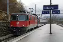 HVZ - Pendel der S-Bahn 19 mit Re 420 201 LION bei der Einfahrt Koblenz am 1. März 2019.
Foto: Walter Ruetsch 