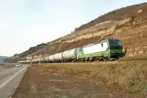 ELL/LTE 193 737-4 mit Kesselwagen auf der Rechten Rheinstrecke am 23.02.19 zwischen Assmanshausen und Lorch