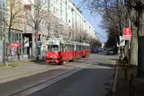 Wien Wiener Linien SL 49 (E1 4528 + c4 1336 (Bombardier-Rotax 1973 bzw. 1975)) XIV, Penzing, Breitensee / Penzing, Hütteldorfer Straße / Ameisbachzeile / Prochstraße am 13. Feber / Februar 2019.