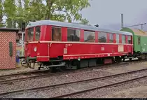 Verbrennungstriebwagen 186 258-0 (VT 135 110) der Traditionsgemeinschaft Bw Halle P e.V. steht anlässlich des Sommerfests unter dem Motto  Diesellokomotiven der ehemaligen DR  auf dem Gelände des DB Musems Halle (Saale).
[25.8.2018 | 13:16 Uhr]