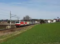 Die 1014 003 und die 1014 004 mit einem KLV-Zug am 17.03.2019 unterwegs bei Rohr im Kremstal.