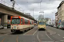 VGF Düwag Pt Wagen 128 und Düwag O Wagen 111 am 16.03.19 bei einer Sonderfahrt in Frankfurt West
