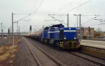 275 806 und 275 011 der Infra Leuna bespannten am 17.03.19 den Ammoniakzug von Wittenberg-Piesteritz nach Großkorbetha. Hier passieren beide Mak-Loks Bitterfeld Richtung Halle(S).