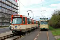 VGF Düwag Pt Wagen 128 und Düwag O Wagen 111am 16.03.19 bei einer Sonderfahrt in Frankfurt Hugo Junkers Straße 