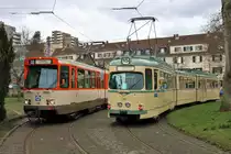 VGF Düwag Pt Wagen 128 und Düwag O Wagen 111am 16.03.19 bei einer Sonderfahrt in Frankfurt Hardtwaldplatz