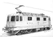 SBB Lok Re 4/4 II 11334 Bleistiftzeichnung