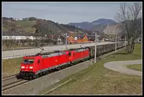 185 363 + 185 350 mit Güterzug bei Stübing am 23.03.2019.
