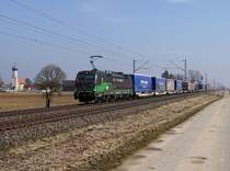 Die 193 265 mit einem KLV-Zug am 04.03.2018 unterwegs bei Amselfing.