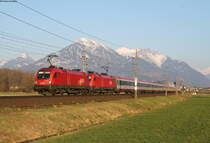 1116 057 und 1116 073 mit dem EC 164 (Graz Hbf-Zürich HB) bei Schlins Beschlimg 30.3.19