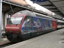 V�llig eingesaut ist am 17.03.2007 die SBB Re 460 078-9  Monte Generoso  am Schluss ihres IR 2075, den sie um 12:42 nach Z�rich schieben wird. Die Lok wirbt f�r das Internetangebot  My Switzerland.com . 